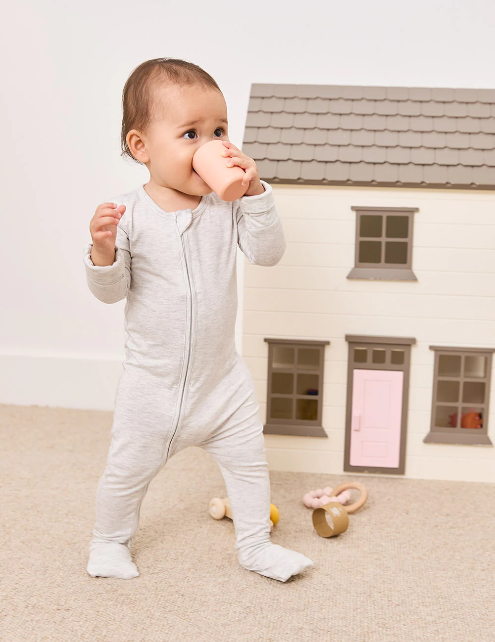 Baby Long Sleeve Romper - Heather Grey - Image 7