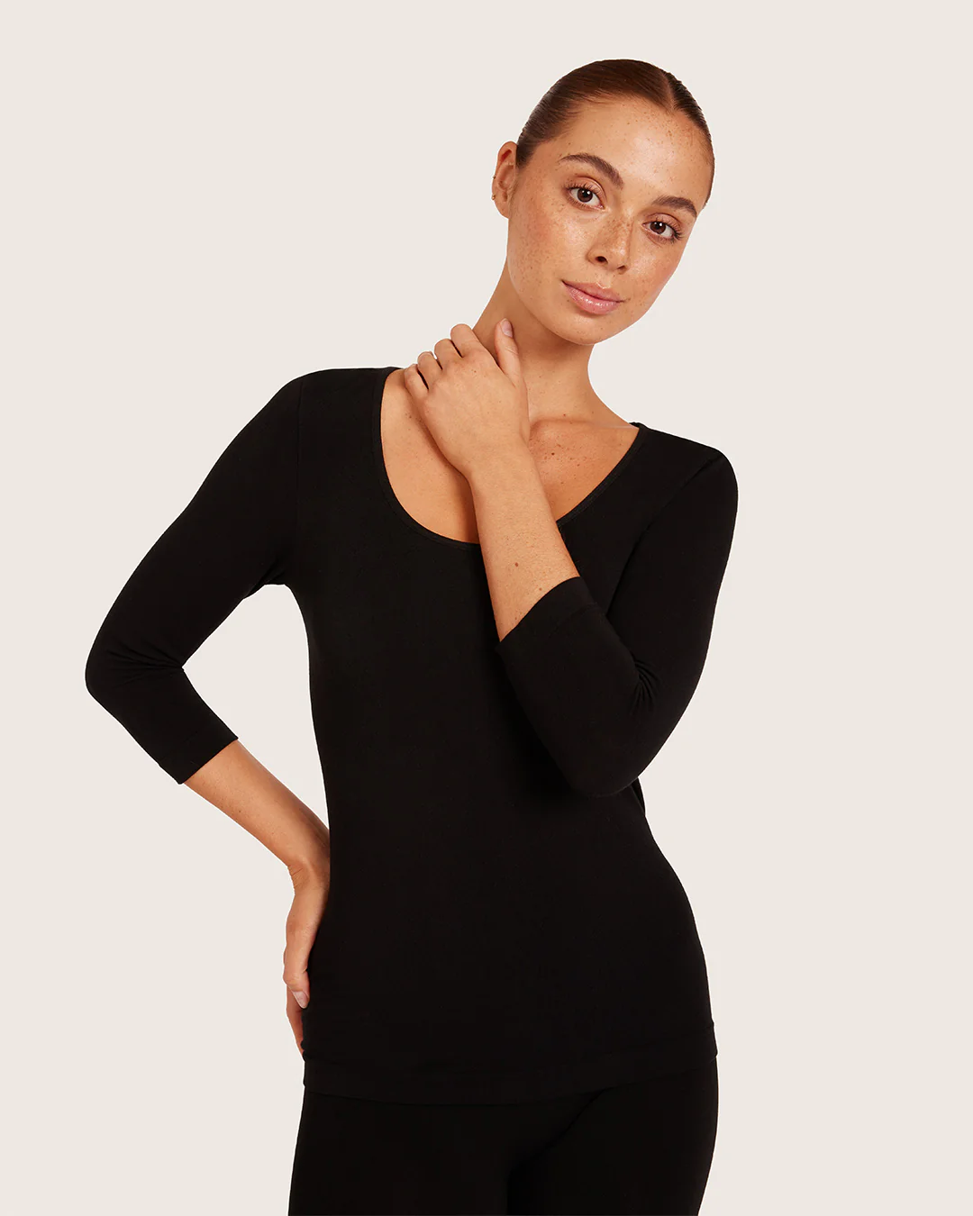 Base Layer 3/4 Sleeve Top - Black - Image 4