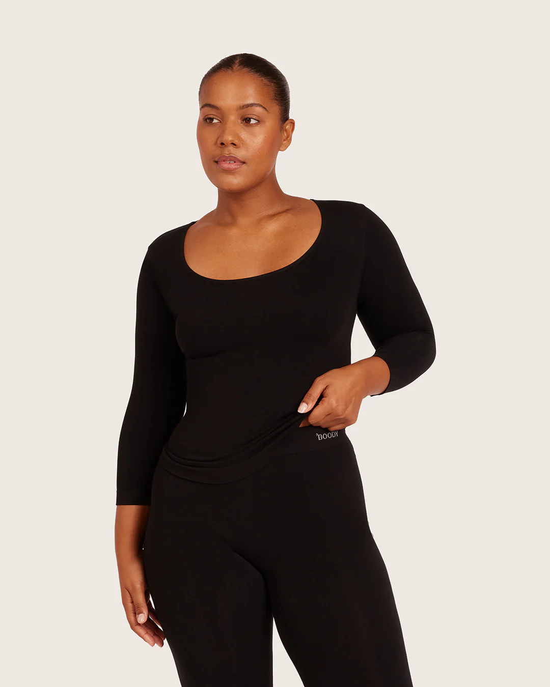 Base Layer 3/4 Sleeve Top - Black - Image 6