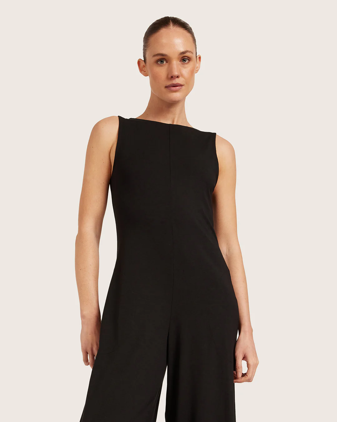 Boat Neck Jumpsuit - Black - Image 5