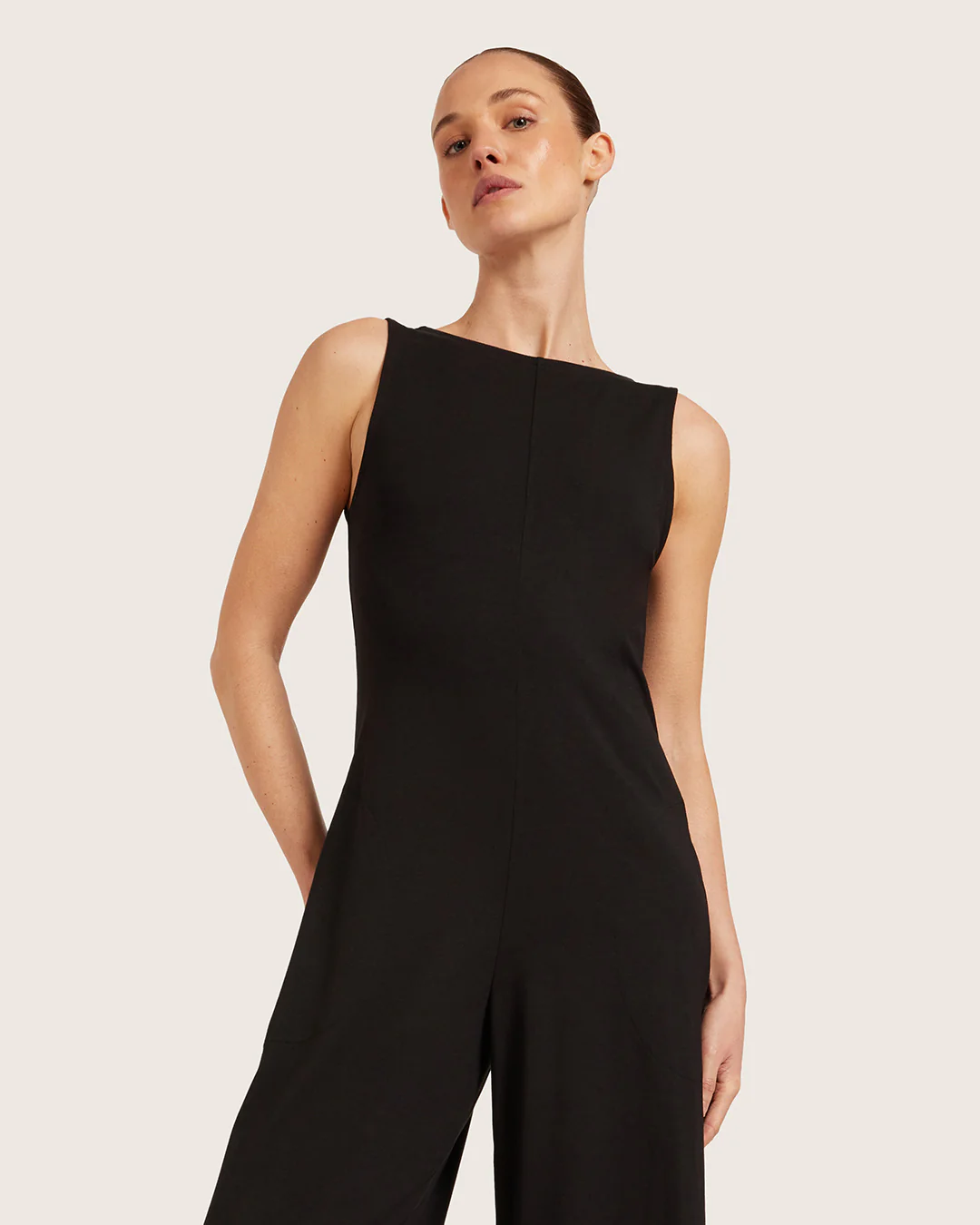 Boat Neck Jumpsuit - Black - Image 7