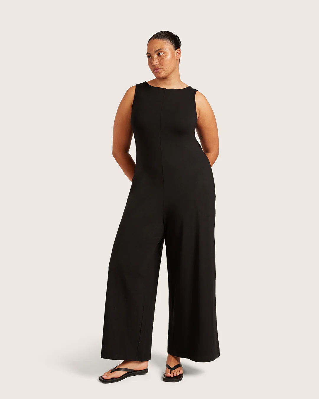 Boat Neck Jumpsuit - Black - Image 8