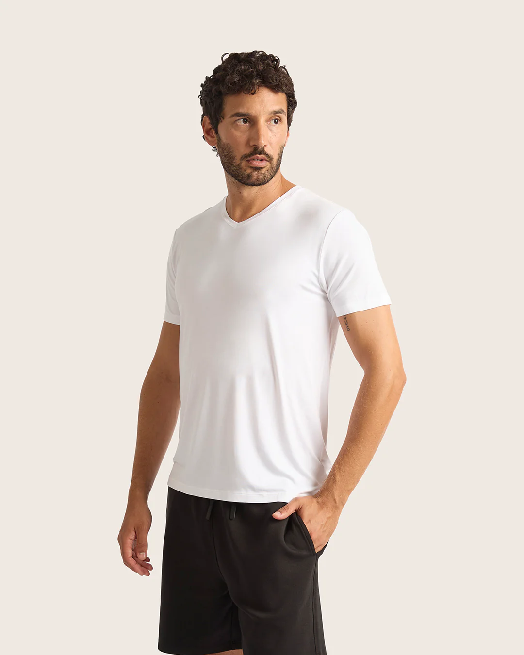 Men's Base Layer V-Neck T-Shirt - White - Image 5