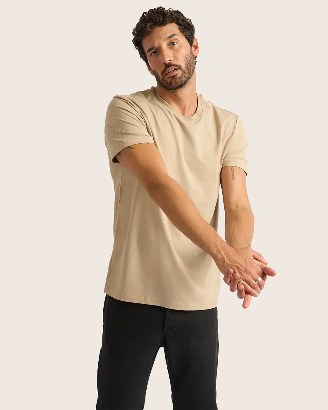 Men's Classic Crew Neck T-Shirt - Stone - Image 4