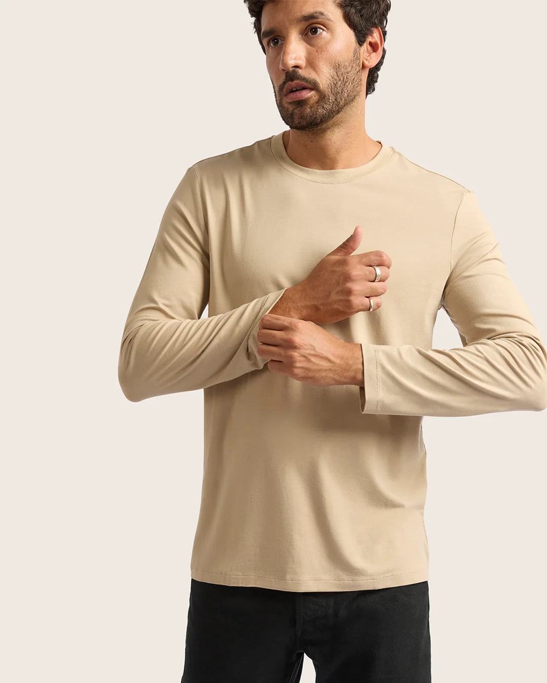 Men's Classic Long Sleeve T-Shirt - Stone - Image 6