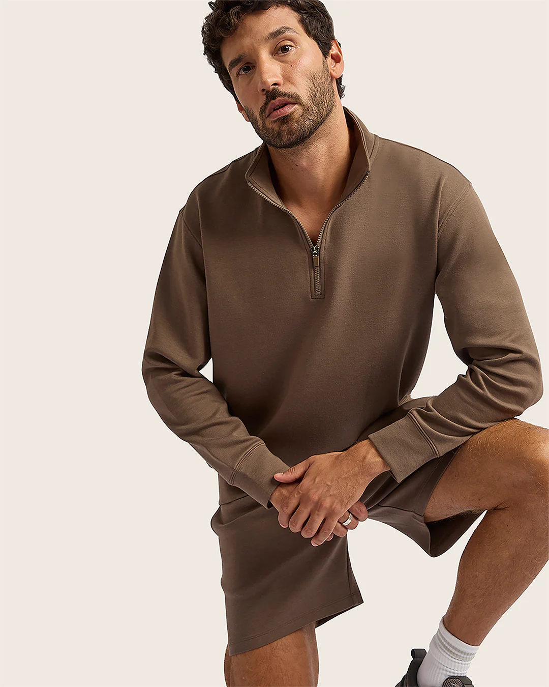 Men's Quarter Zip Sweater - Oyster - Image 6