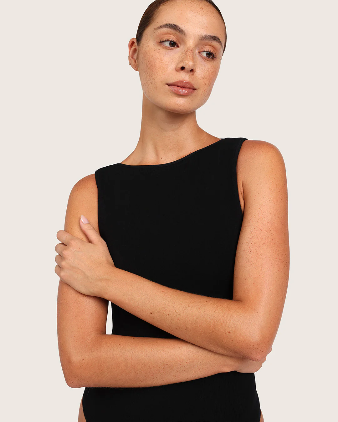 Ribbed Boat Neck Bodysuit - Black - Image 8