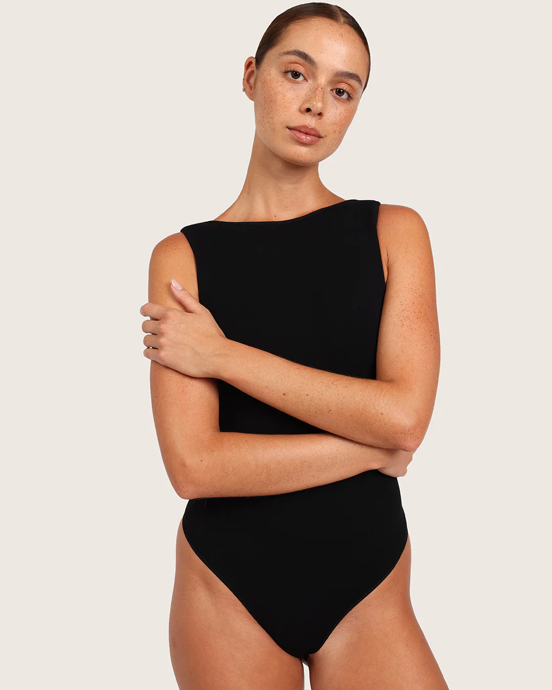 Ribbed Boat Neck Bodysuit - Black - Image 9