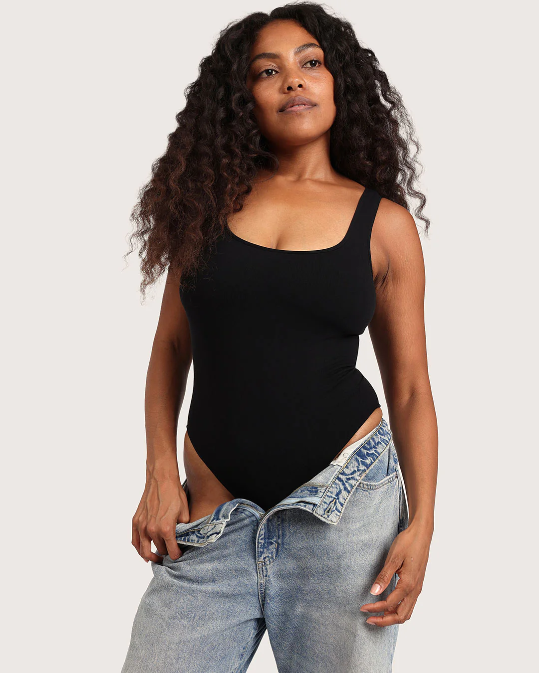 Ribbed Square Neck Bodysuit - Black - Image 10