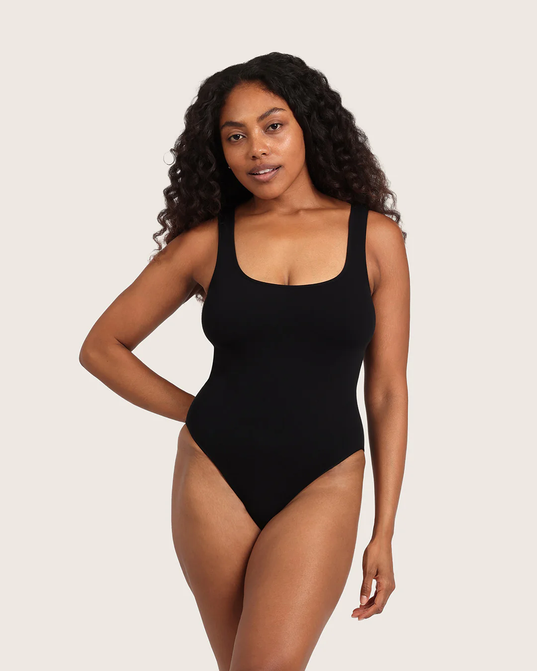 Ribbed Square Neck Bodysuit - Black - Image 14