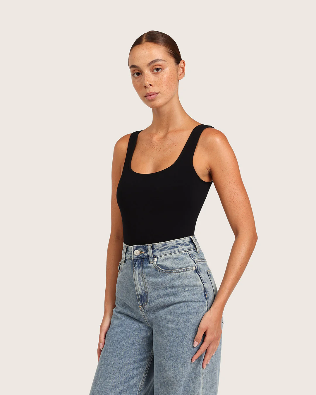 Ribbed Square Neck Bodysuit - Black - Image 3