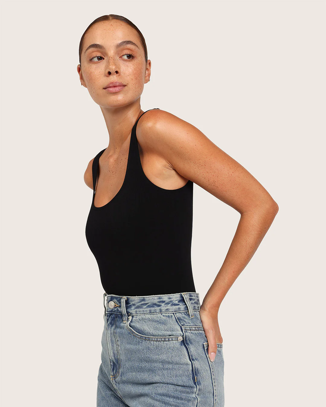 Ribbed Square Neck Bodysuit - Black - Image 5