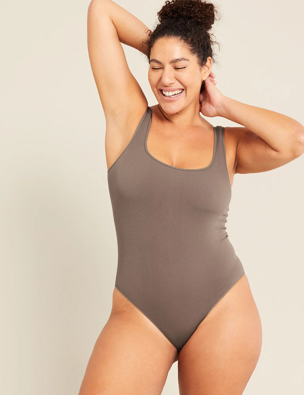 Ribbed Square Neck Bodysuit - Taupe - Image 4