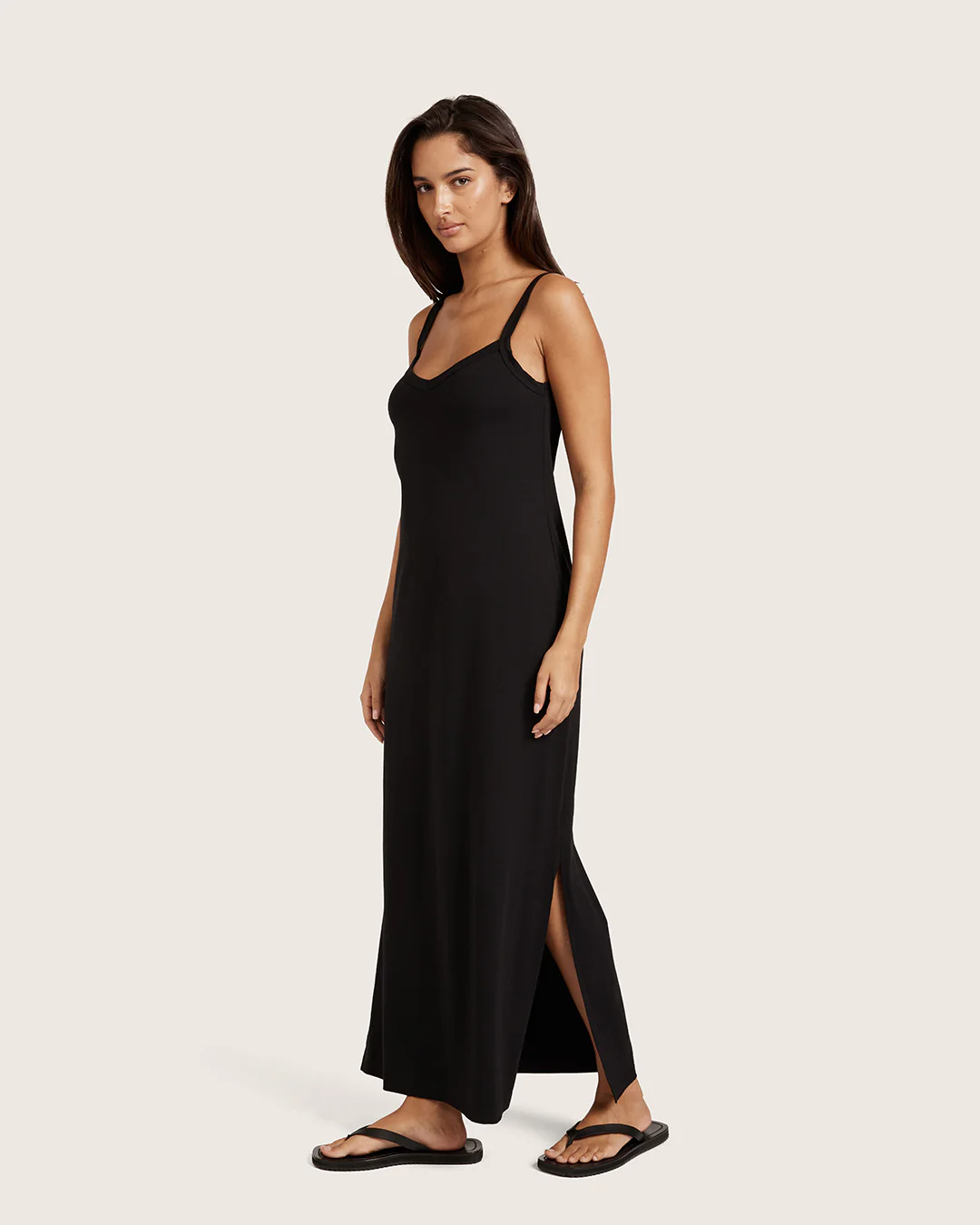 V-Neck Slip Dress - Black - Image 6