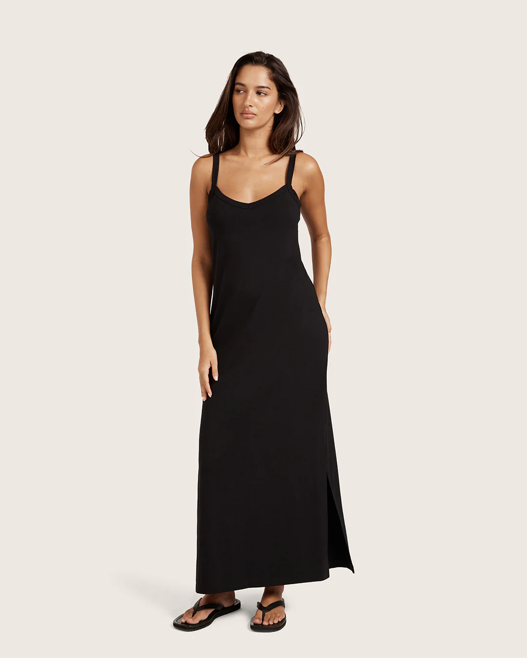 V-Neck Slip Dress - Black - Image 7