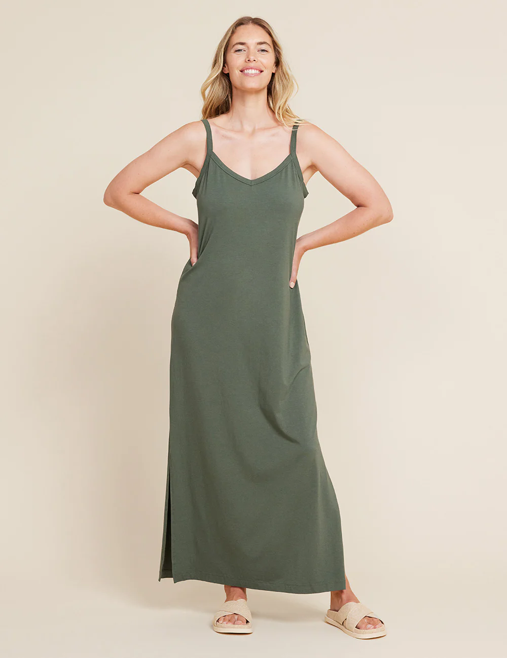 V-Neck Slip Dress - Moss - Image 10