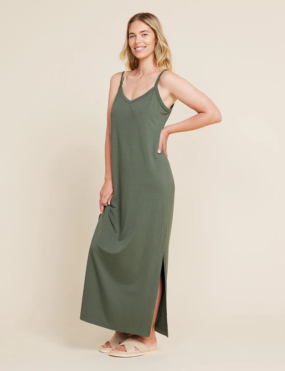 V-Neck Slip Dress - Moss - Image 11