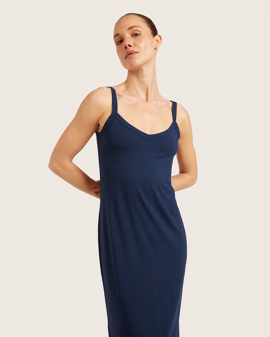 V-Neck Slip Dress - Navy - Image 3