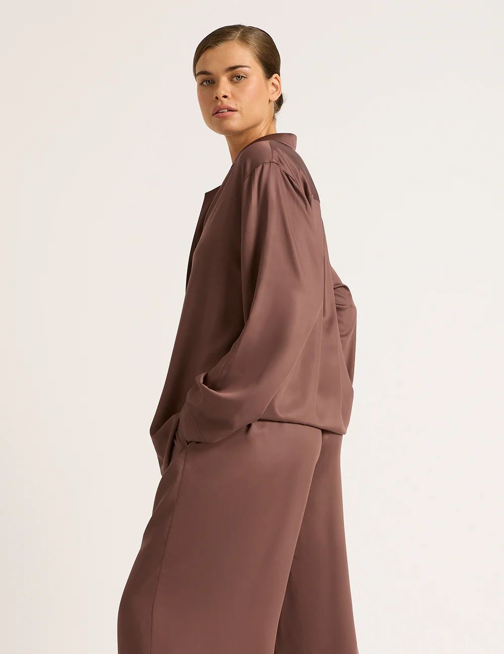 Vegan Silk Long Sleeve Shirt - Garnet - Image 3