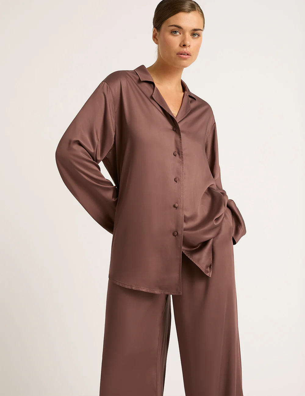 Vegan Silk Long Sleeve Shirt - Garnet - Image 4