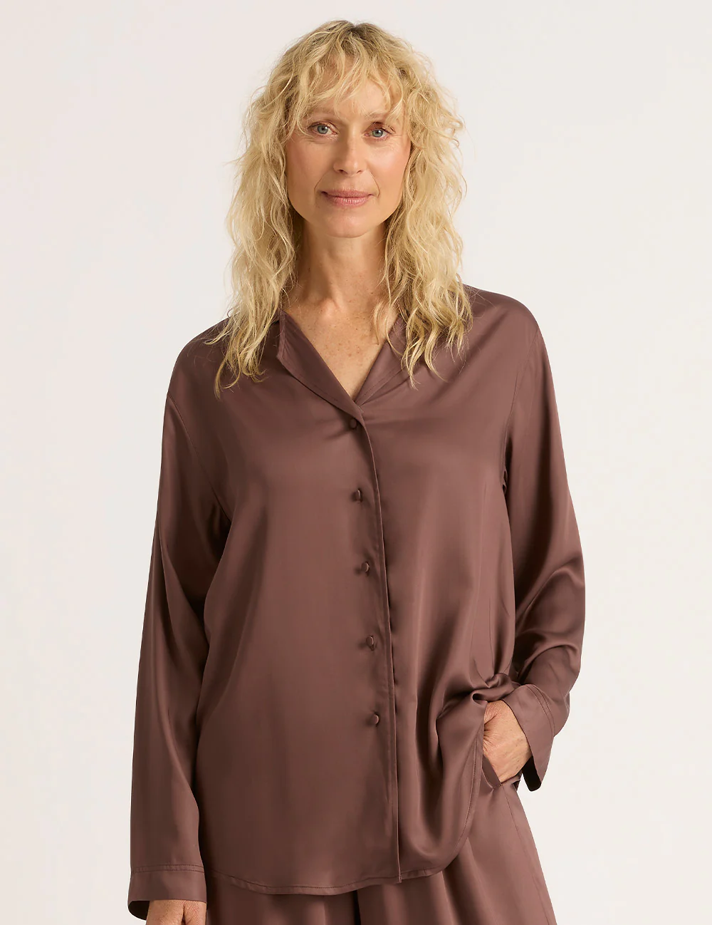 Vegan Silk Long Sleeve Shirt - Garnet - Image 7