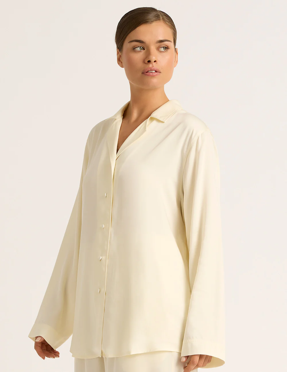 Vegan Silk Long Sleeve Shirt - Pearl - Image 3