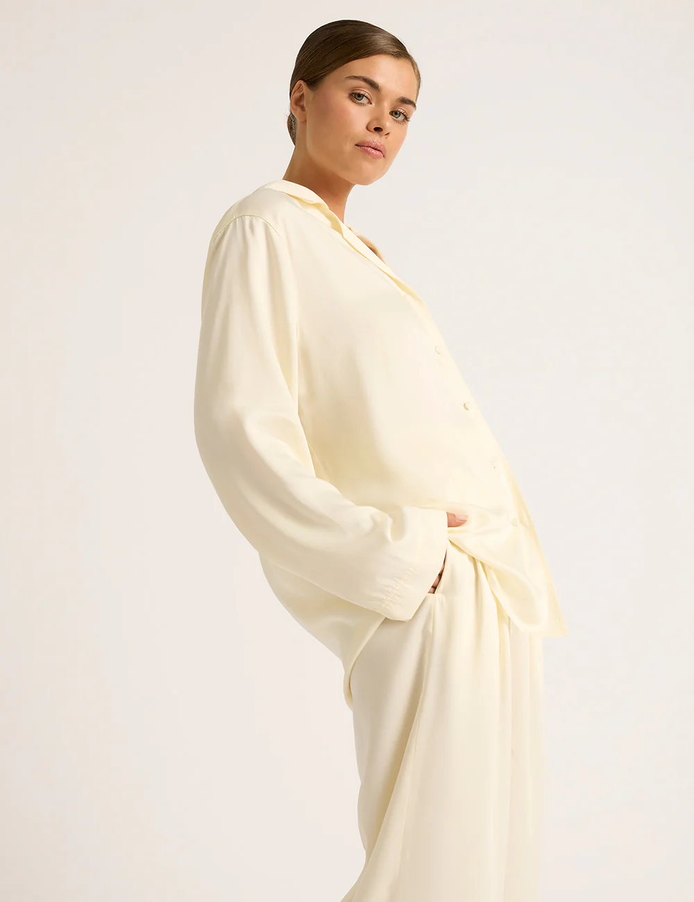 Vegan Silk Long Sleeve Shirt - Pearl - Image 4
