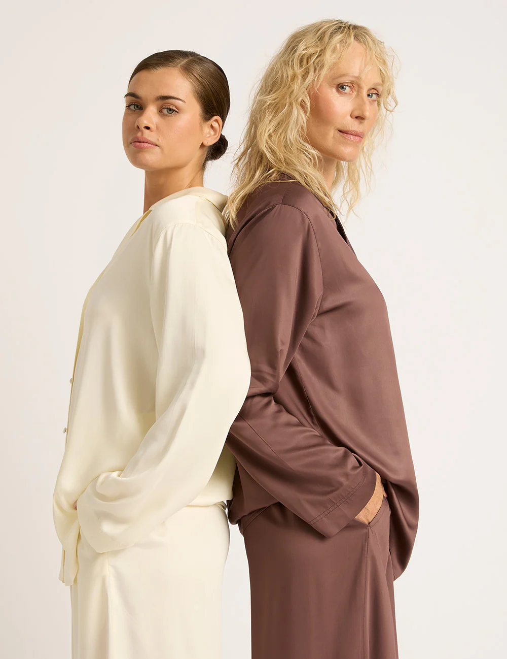 Vegan Silk Long Sleeve Shirt - Pearl - Image 5