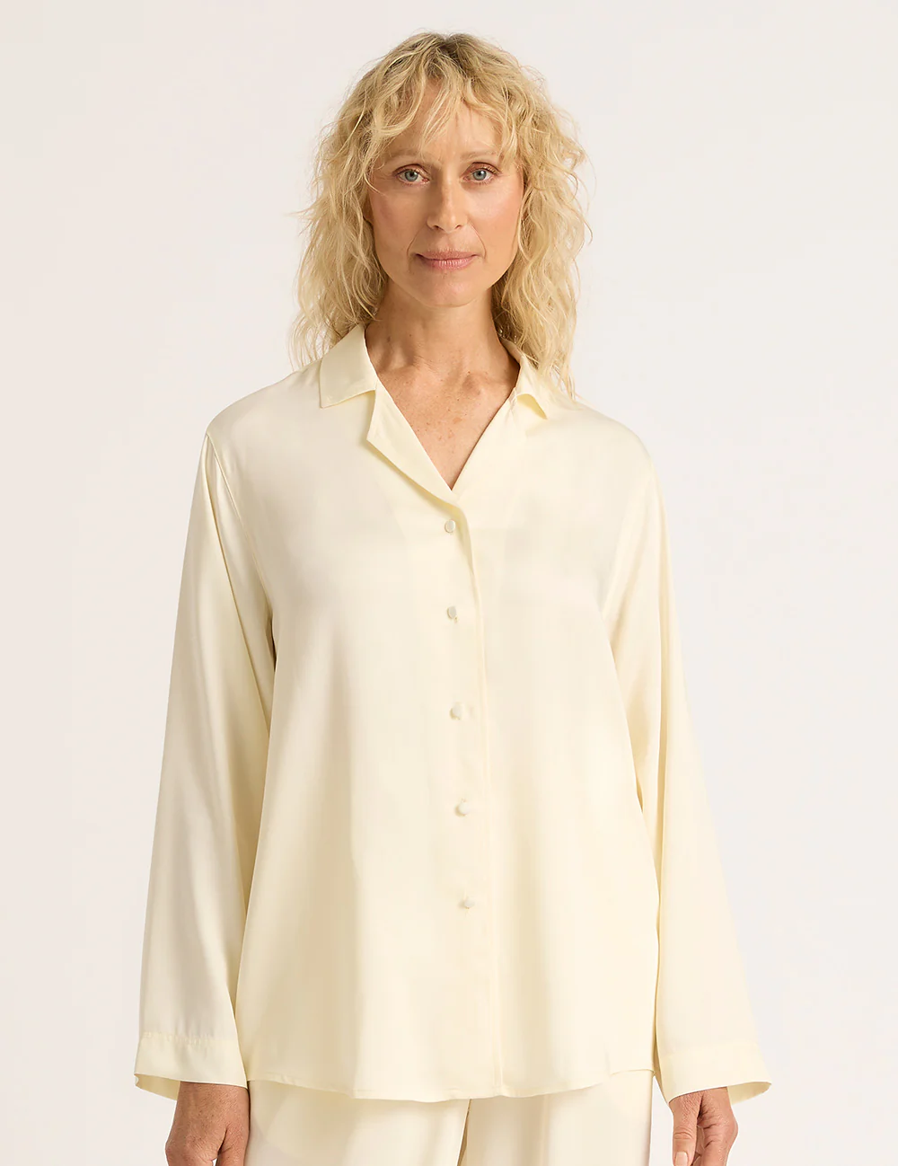 Vegan Silk Long Sleeve Shirt - Pearl - Image 8