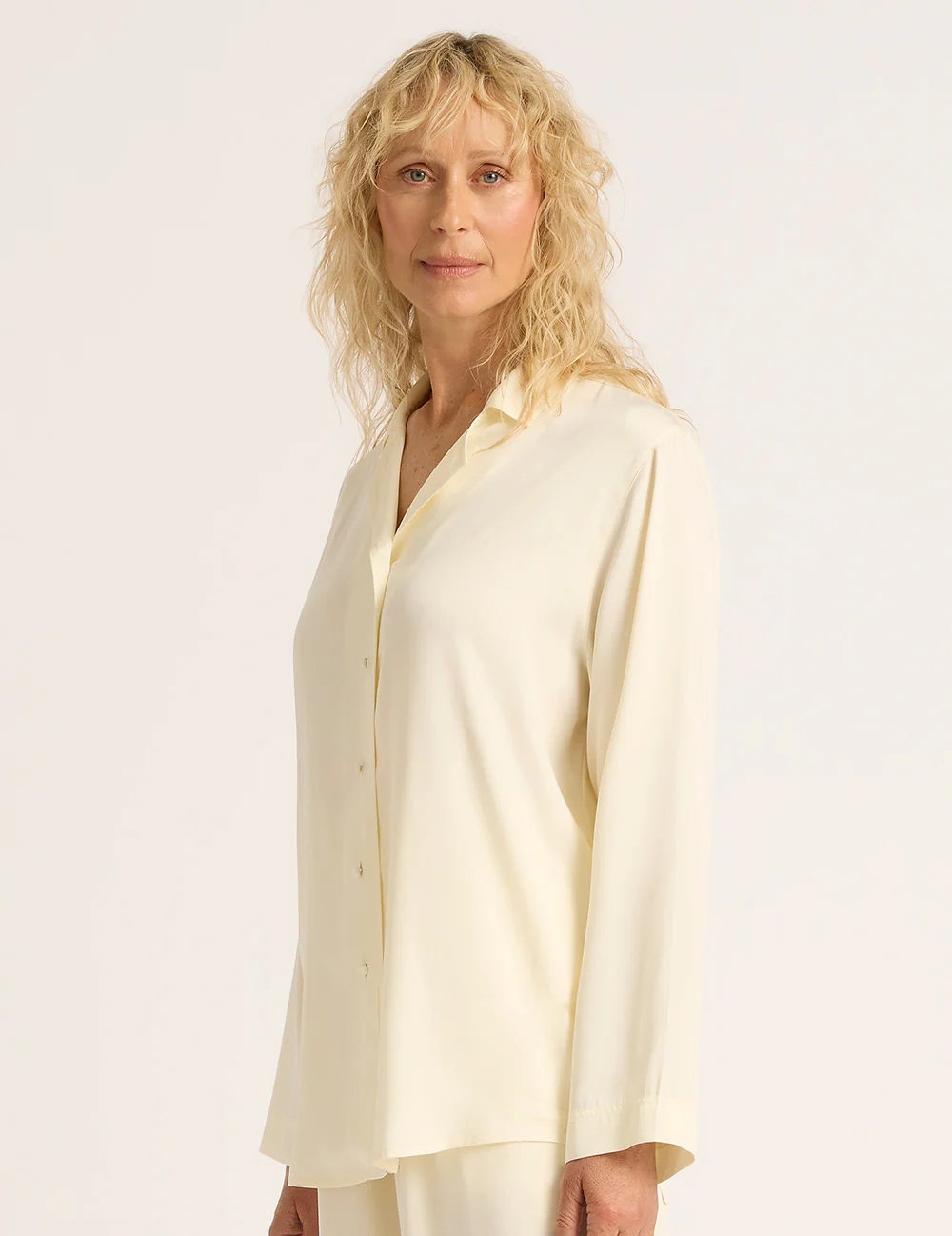 Vegan Silk Long Sleeve Shirt - Pearl - Image 9