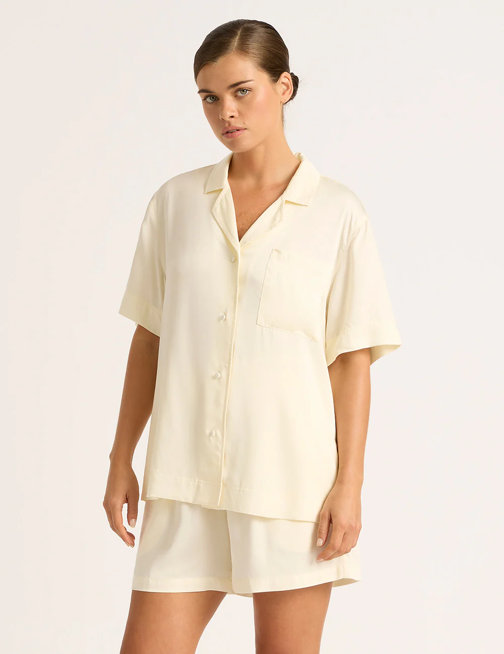 Vegan Silk Short Sleeve Shirt - Pearl - Image 3