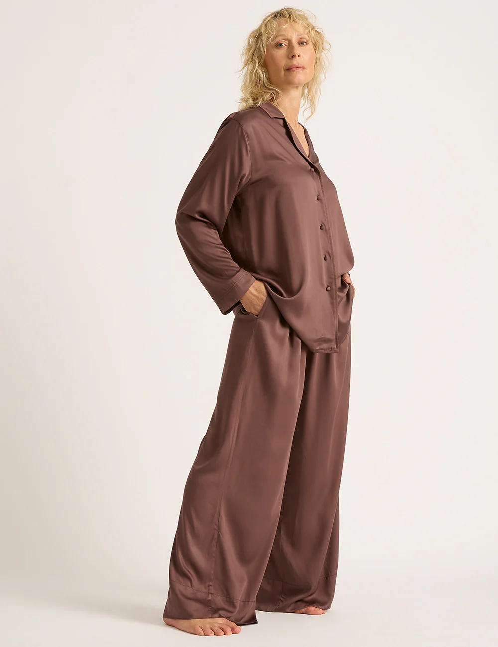Vegan Silk Wide Leg Pants - Garnet - Image 10