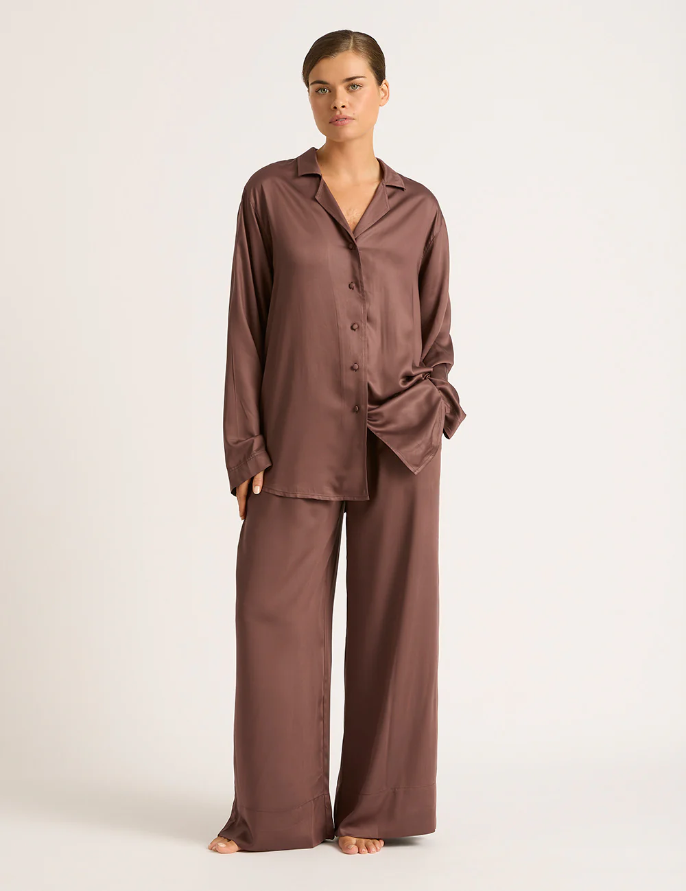 Vegan Silk Wide Leg Pants - Garnet - Image 6