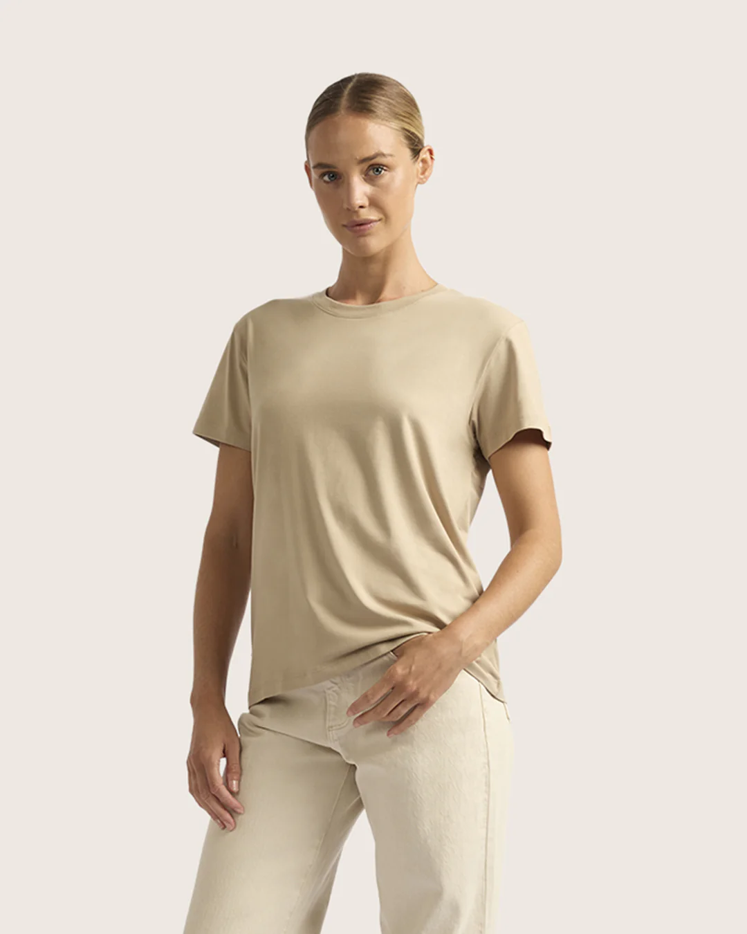 Women's Classic Crew Neck T-Shirt - Stone - Image 3