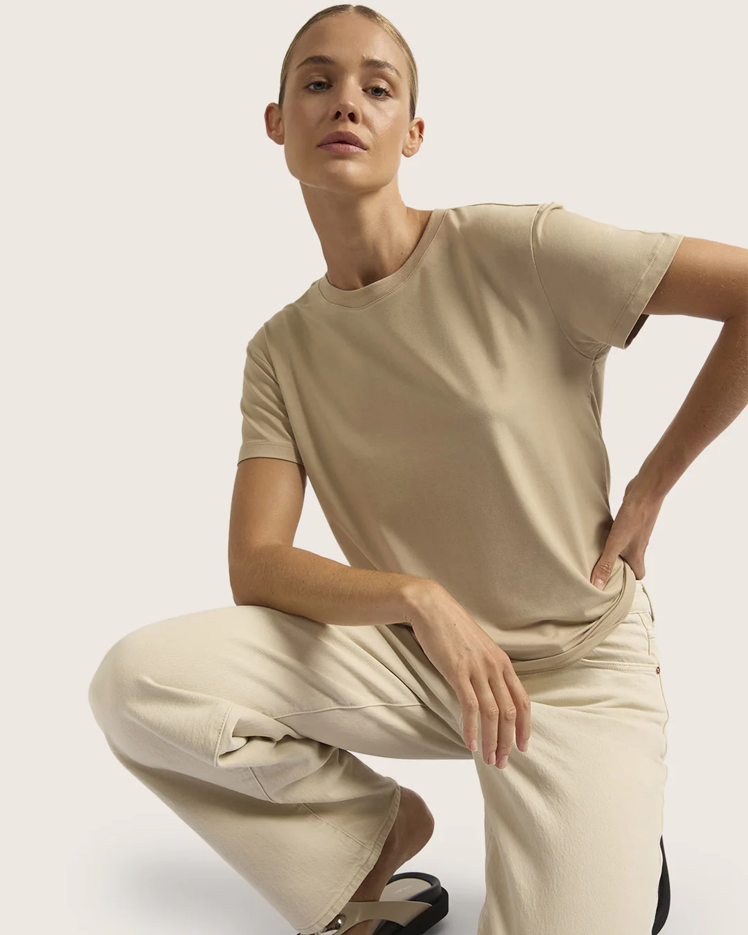 Women's Classic Crew Neck T-Shirt - Stone - Image 6