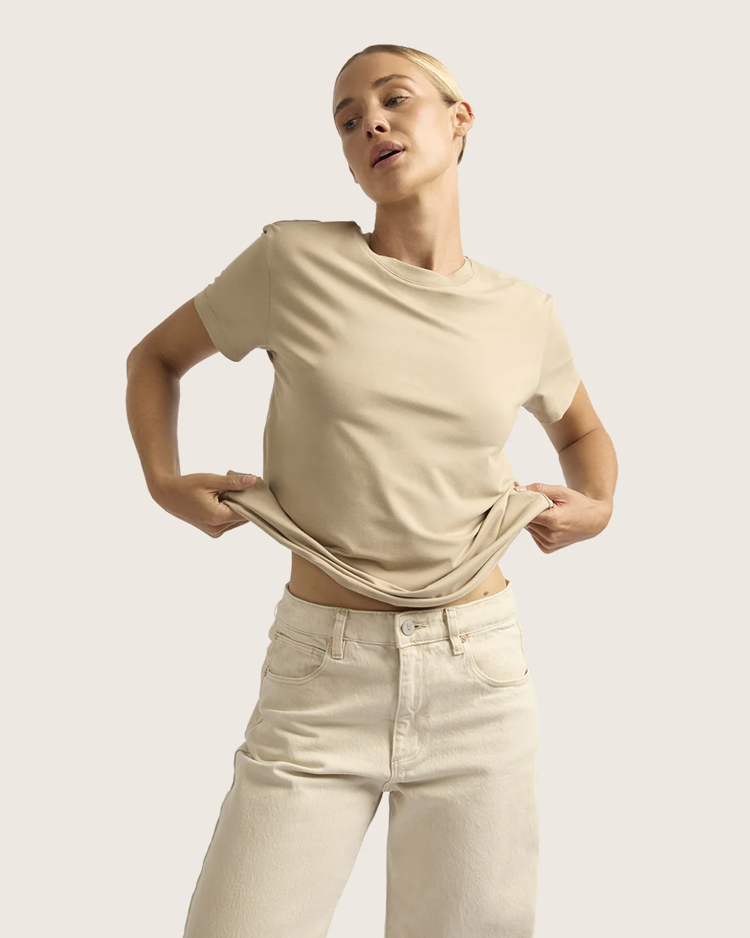 Women's Classic Crew Neck T-Shirt - Stone - Image 7
