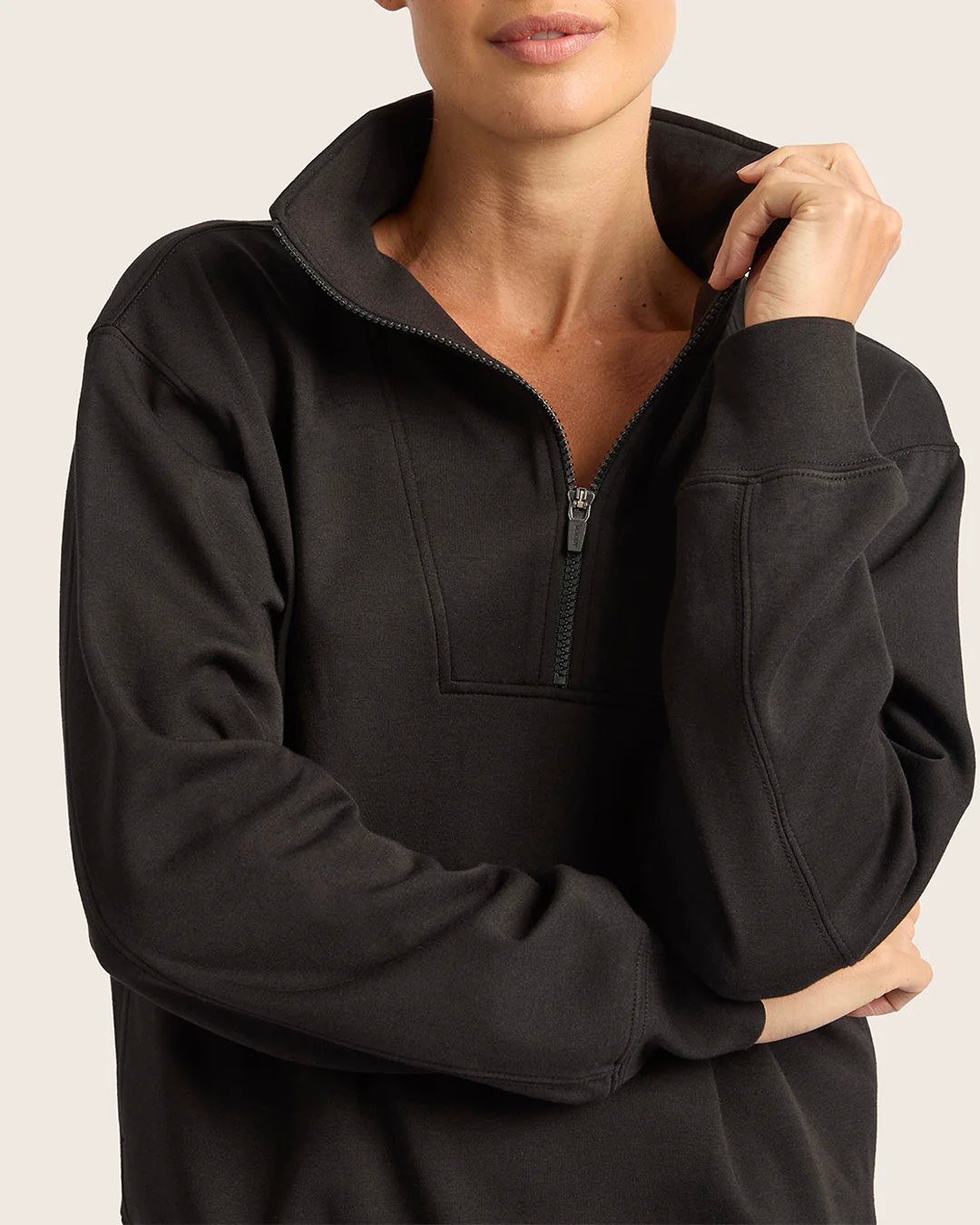 Women's Quarter Zip Sweater - Black - Image 6