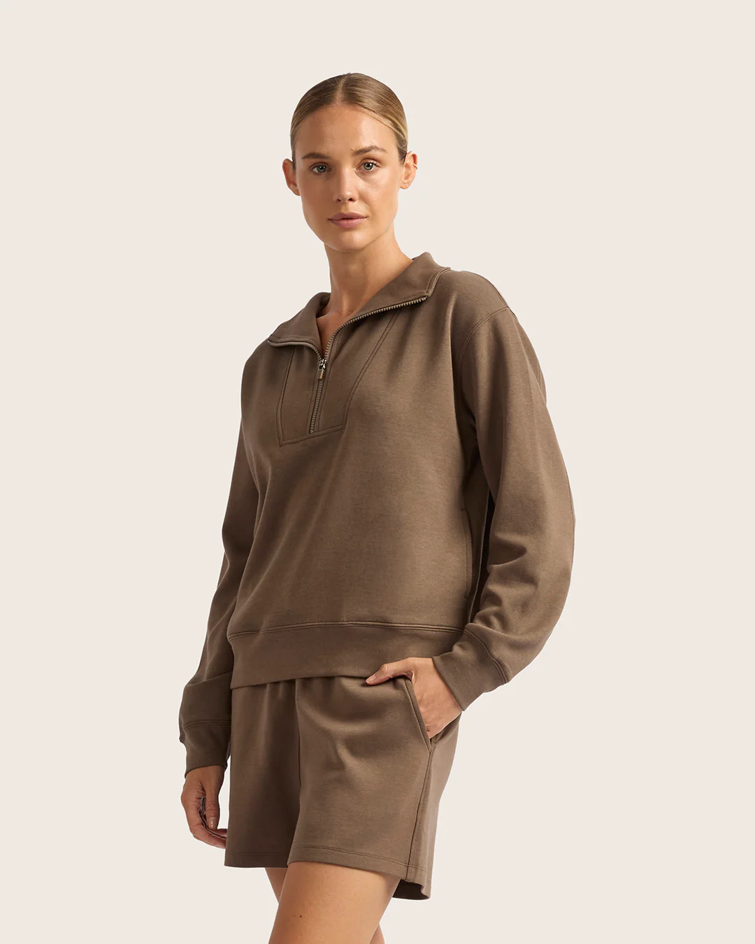 Women's Quarter Zip Sweater - Oyster - Image 3