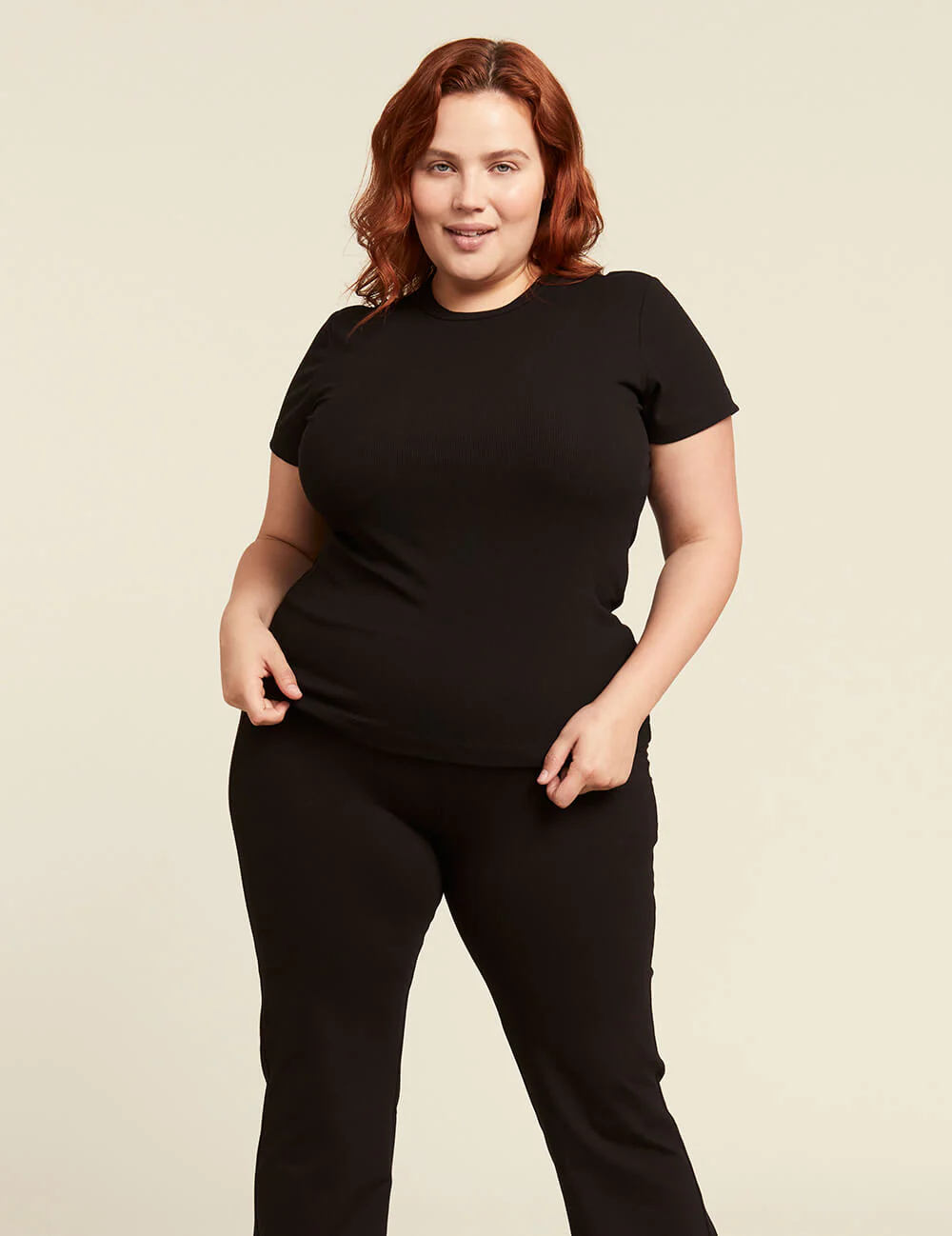 Women's Ribbed Crew Neck T-Shirt - Black - Image 13