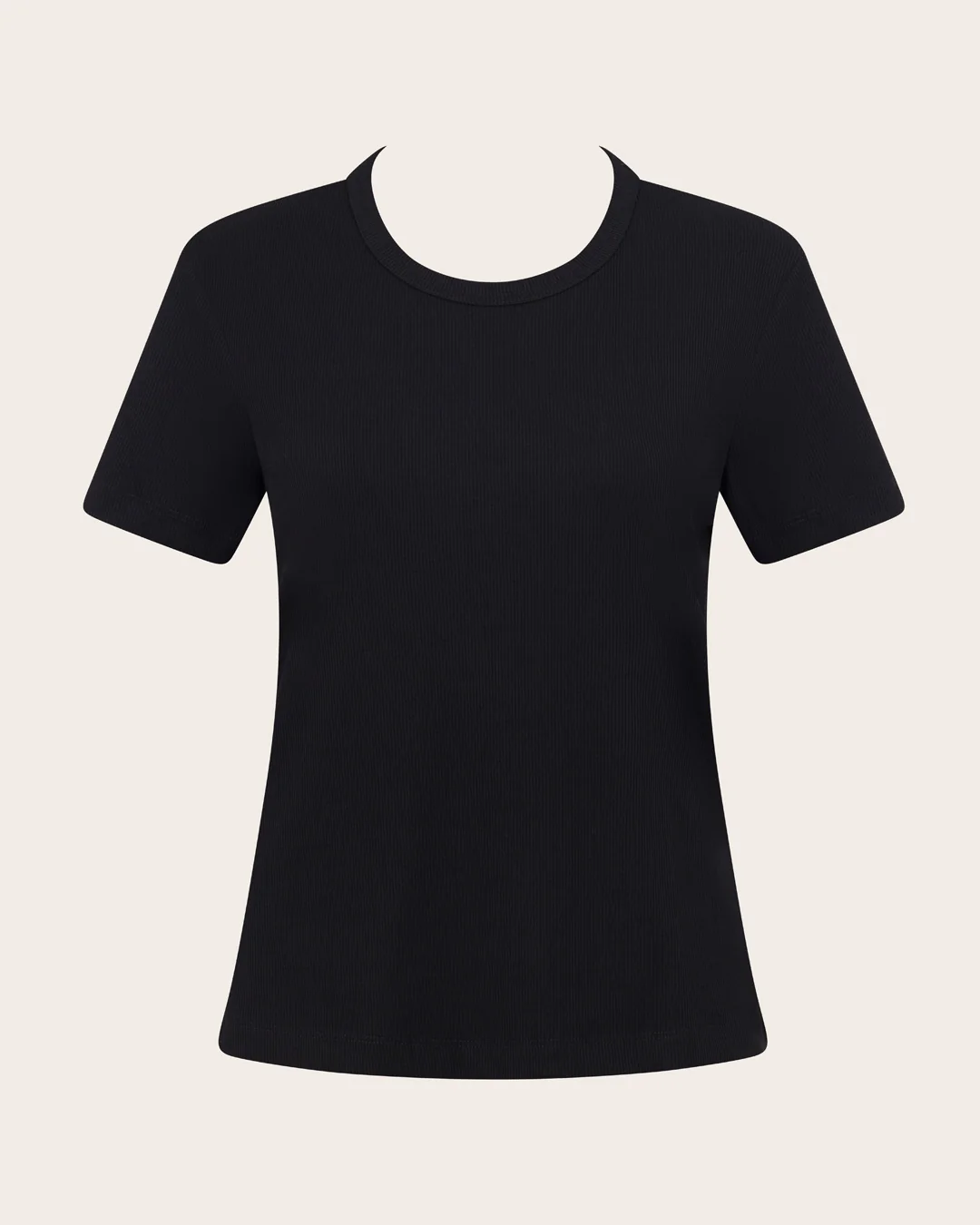 Women's Ribbed Crew Neck T-Shirt - Black - Image 20