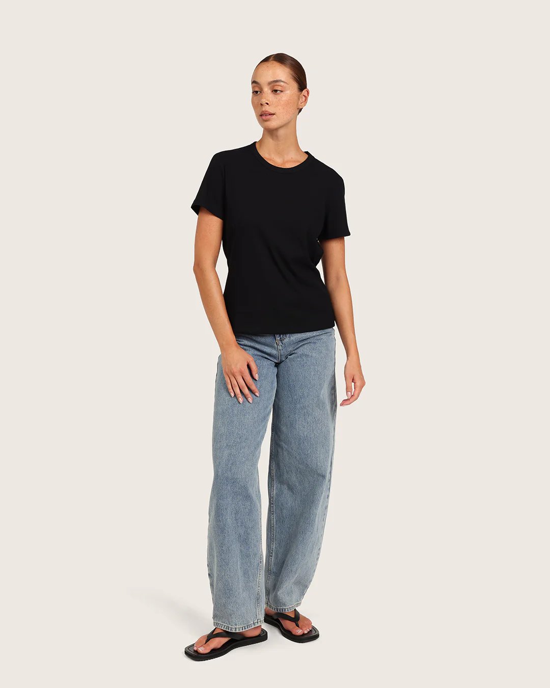 Women's Ribbed Crew Neck T-Shirt - Black - Image 5