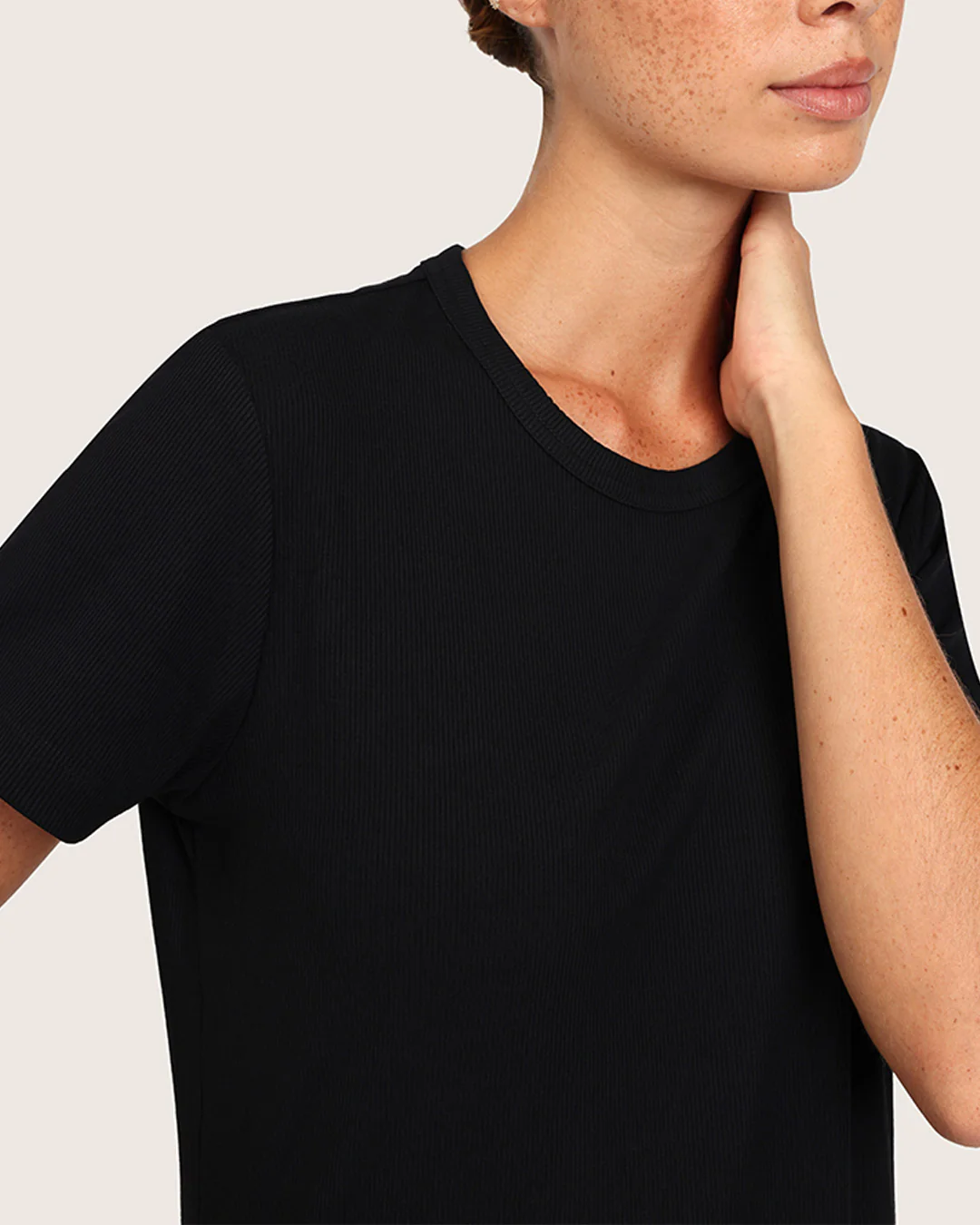 Women's Ribbed Crew Neck T-Shirt - Black - Image 6