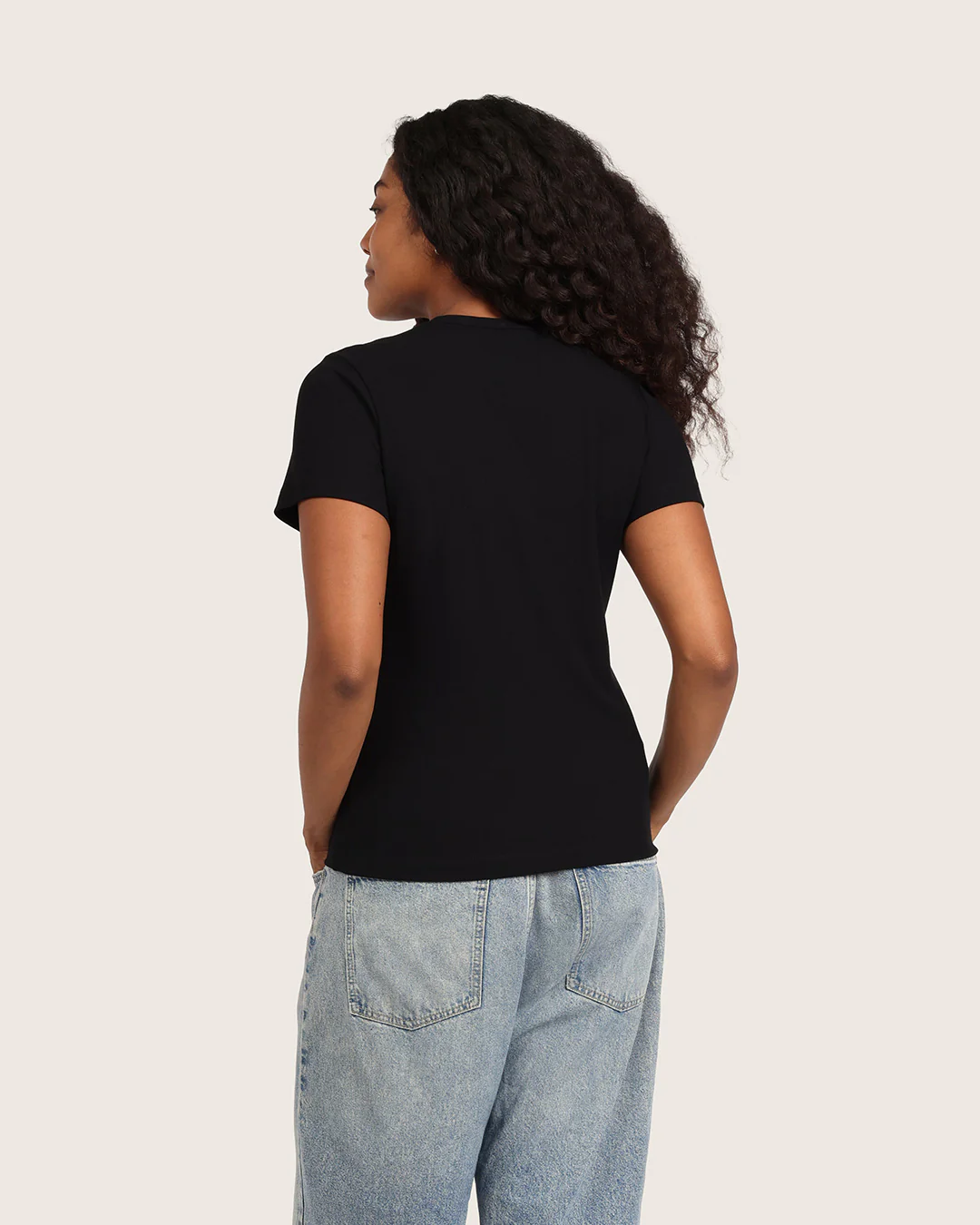Women's Ribbed Crew Neck T-Shirt - Black - Image 8