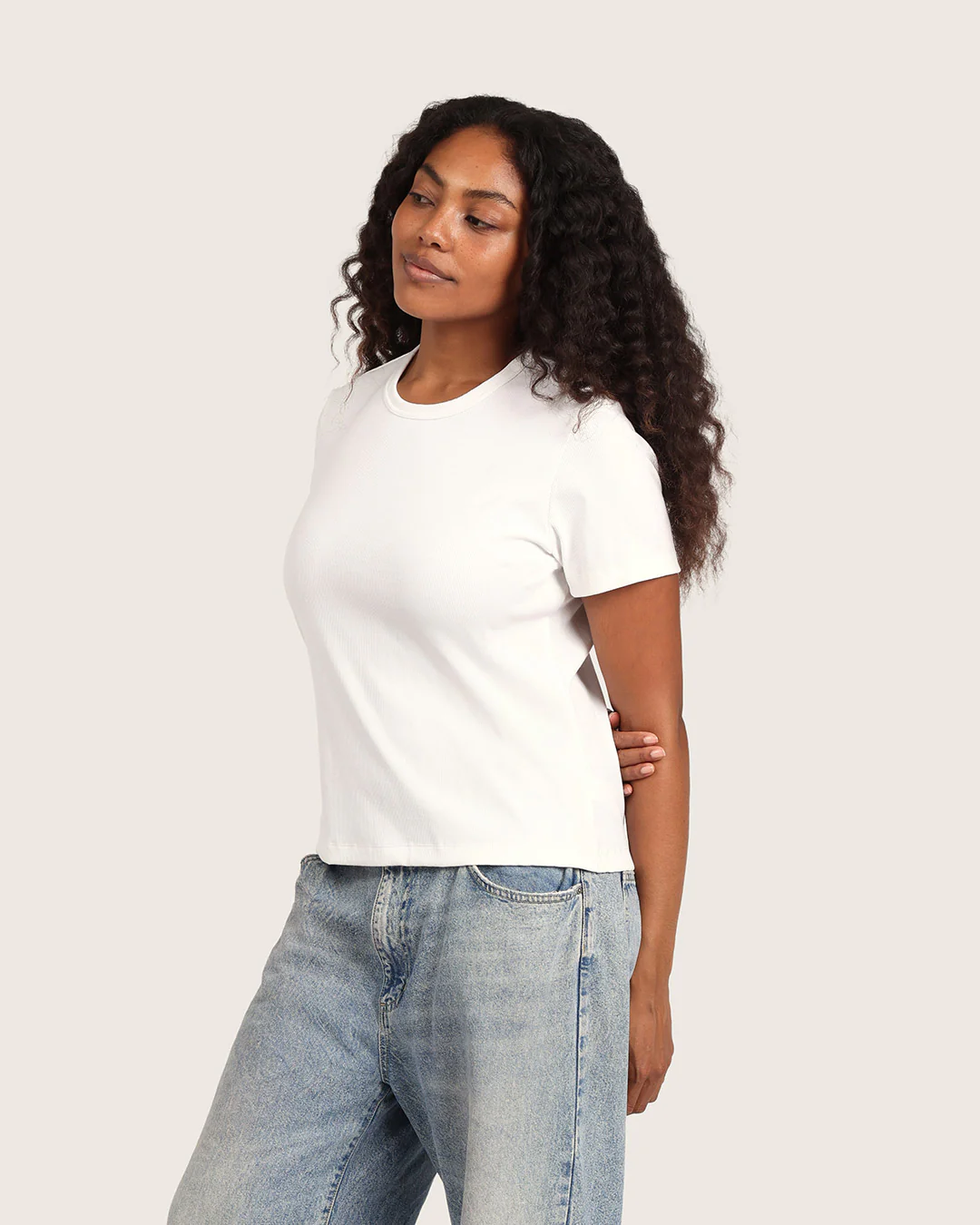 Women's Ribbed Crew Neck T-Shirt - White - Image 10
