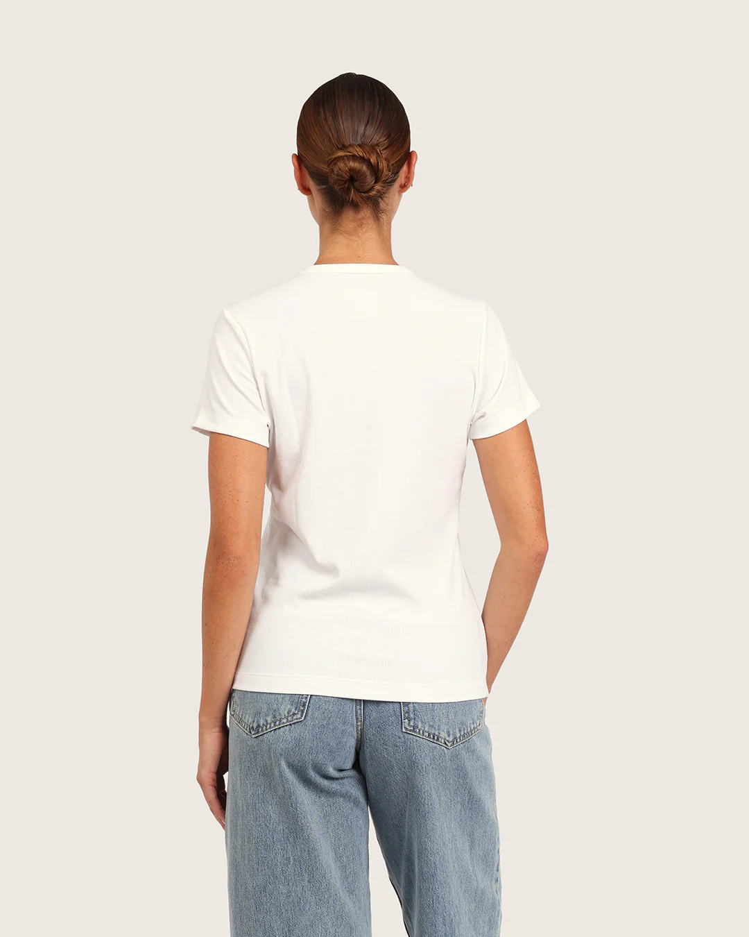 Women's Ribbed Crew Neck T-Shirt - White - Image 3