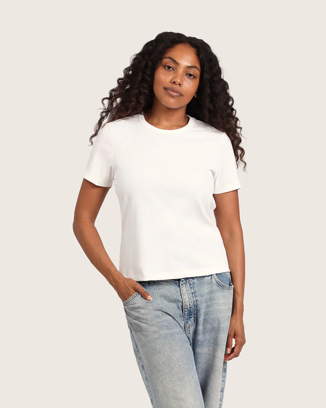 Women's Ribbed Crew Neck T-Shirt - White - Image 8