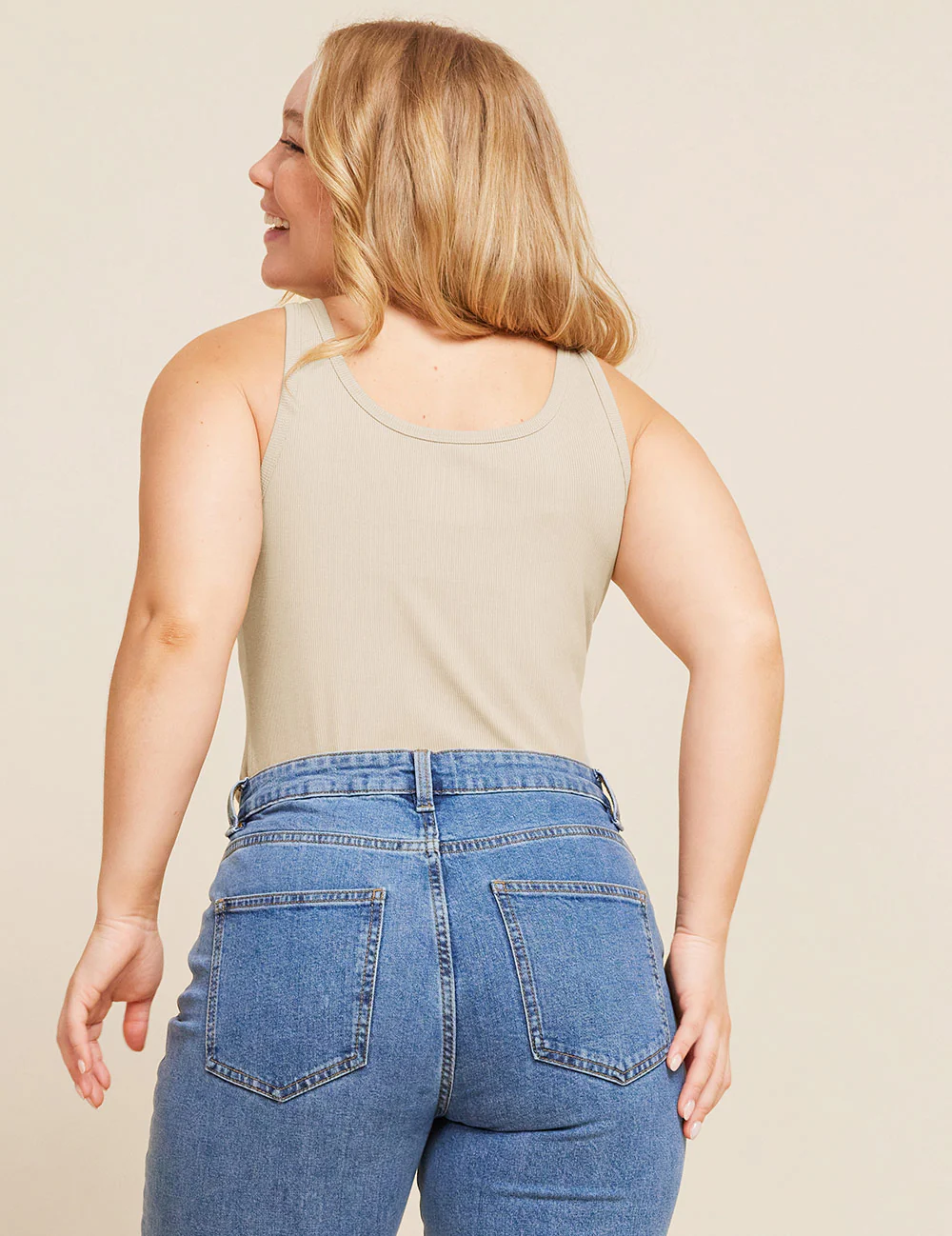 Women's Ribbed Tank Top - Stone - Image 3