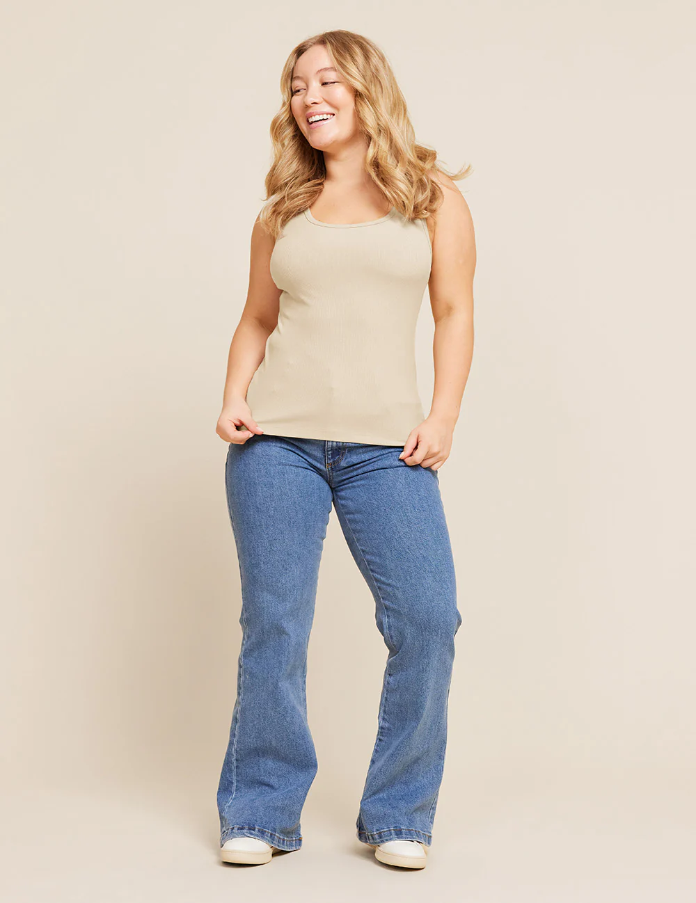 Women's Ribbed Tank Top - Stone - Image 6
